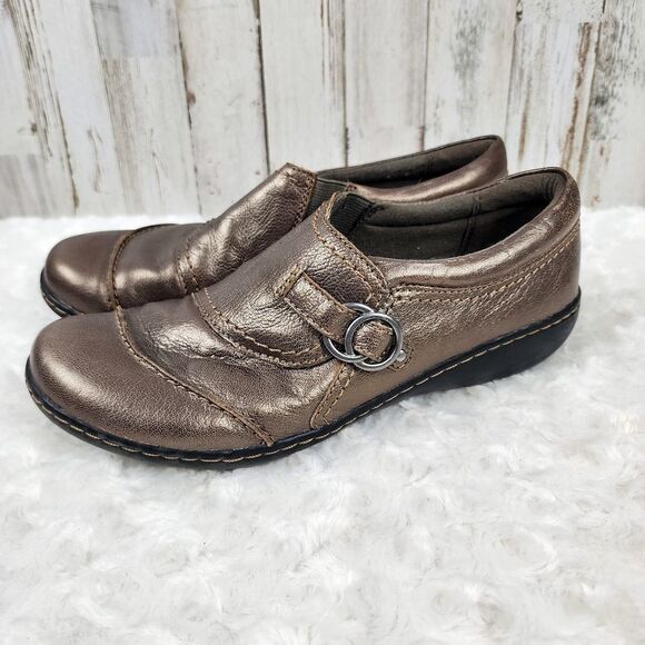 Clarks Leather Ashland Bronze Loafers Size 8.5 - Picture 2 of 9